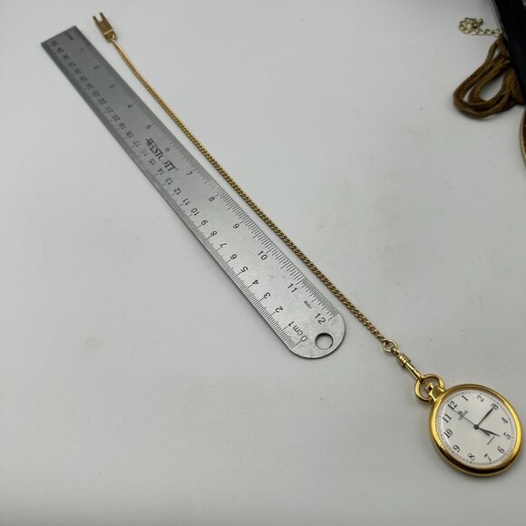 Vintage Lorus Pocket Watch Men Gold Tone With Chain 36MM Open Face New Battery - Picture 8 of 9